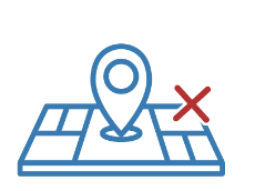 Blue map icon with red cross