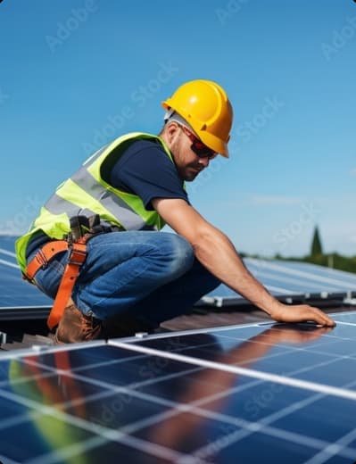 Engineer installing solar panels