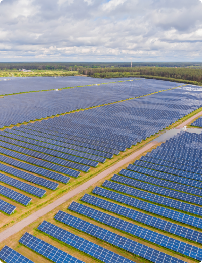 Aerial view of a big field full of solar panels