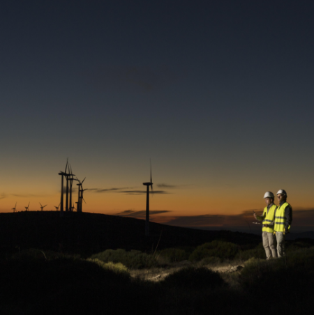 Wind turbines at night